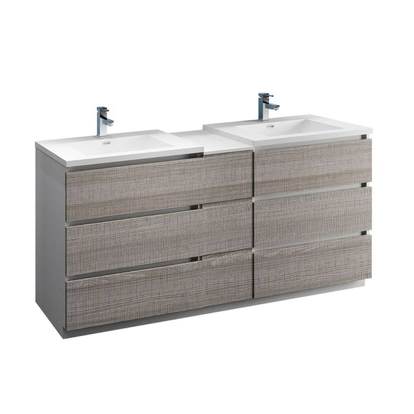 Fresca FCB93-301230HA-D-I Lazzaro 72" Glossy Ash Gray Free Standing Double Sink Modern Bathroom Cabinet with Integrated Sinks