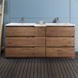 Fresca FCB93-301230RW-D-I Lazzaro 72" Rosewood Free Standing Double Sink Modern Bathroom Cabinet with Integrated Sinks