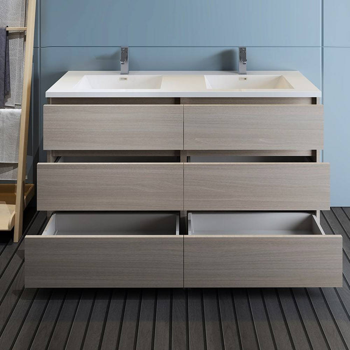 Fresca FCB93-3030MGO-D-I Lazzaro 60" Gray Wood Free Standing Modern Bathroom Cabinet with Integrated Double Sink