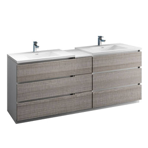 Fresca FCB93-361236HA-D-I Lazzaro 84" Glossy Ash Gray Free Standing Double Sink Modern Bathroom Cabinet with Integrated Sinks