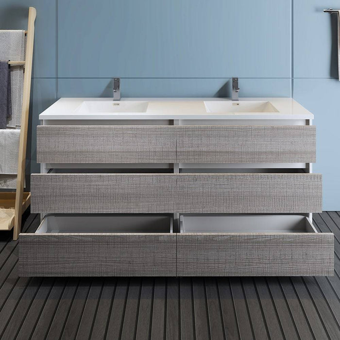 Fresca FCB93-3636HA-D-I Lazzaro 72" Ash Gray Free Standing Modern Bathroom Cabinet with Integrated Double Sink