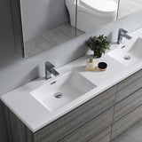 Fresca FCB93-3636HA-D-I Lazzaro 72" Glossy Ash Gray Free Standing Modern Bathroom Cabinet with Integrated Double Sink