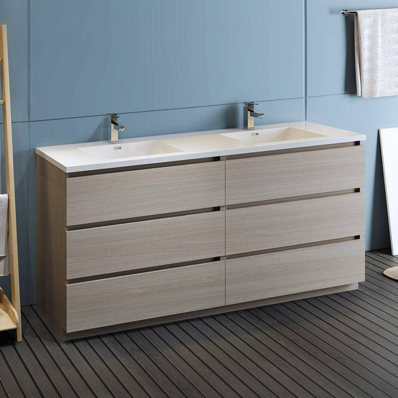 Fresca FCB93-3636MGO-D-I Lazzaro 72" Gray Wood Free Standing Modern Bathroom Cabinet with Integrated Double Sink