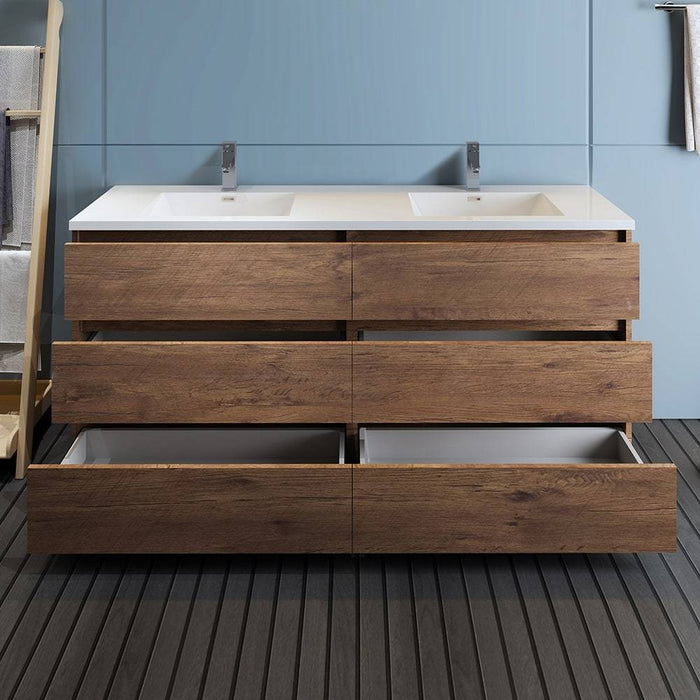 Fresca FCB93-3636RW-D-I Lazzaro 72" Rosewood Free Standing Modern Bathroom Cabinet with Integrated Double Sink