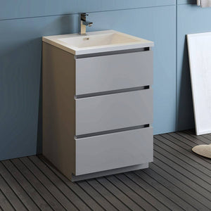 Fresca FCB9324GR-I Lazzaro 24" Gray Free Standing Modern Bathroom Cabinet with Integrated Sink