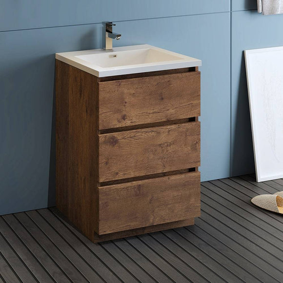 Fresca FCB9324RW-I Lazzaro 24" Rosewood Free Standing Modern Bathroom Cabinet with Integrated Sink