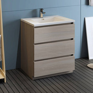 Fresca FCB9330MGO-I Lazzaro 30" Gray Wood Free Standing Modern Bathroom Cabinet with Integrated Sink