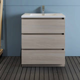 Fresca FCB9330MGO-I Lazzaro 30" Gray Wood Free Standing Modern Bathroom Cabinet with Integrated Sink