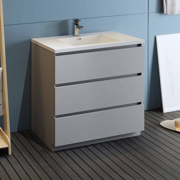Fresca FCB9336GR-I Lazzaro 36" Gray Free Standing Modern Bathroom Cabinet with Integrated Sink