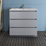 Fresca FCB9336GR-I Lazzaro 36" Gray Free Standing Modern Bathroom Cabinet with Integrated Sink
