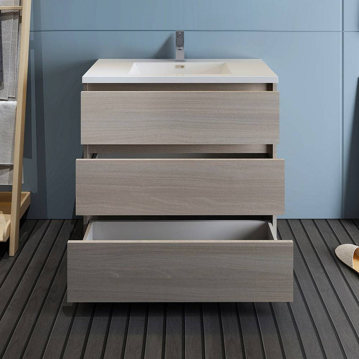 Fresca FCB9336MGO-I Lazzaro 36" Gray Wood Free Standing Modern Bathroom Cabinet with Integrated Sink