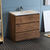 Fresca FCB9336RW-I Lazzaro 36" Rosewood Free Standing Modern Bathroom Cabinet with Integrated Sink