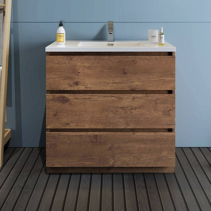 Fresca FCB9336RW-I Lazzaro 36" Rosewood Free Standing Modern Bathroom Cabinet with Integrated Sink