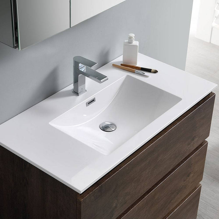 Fresca FCB9336RW-I Lazzaro 36" Rosewood Free Standing Modern Bathroom Cabinet with Integrated Sink