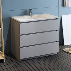 Fresca FCB9342GR-I Lazzaro 42" Gray Free Standing Modern Bathroom Cabinet with Integrated Sink