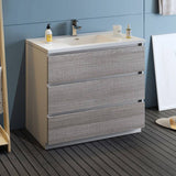Fresca FCB9342HA-I Lazzaro 42" Glossy Ash Gray Free Standing Modern Bathroom Cabinet with Integrated Sink