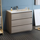 Fresca FCB9342MGO-I Lazzaro 42" Gray Wood Free Standing Modern Bathroom Cabinet with Integrated Sink