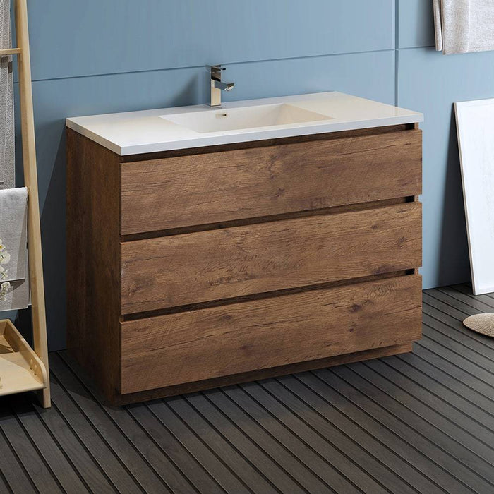 Fresca FCB9348RW-I Lazzaro 48" Rosewood Free Standing Modern Bathroom Cabinet with Integrated Sink