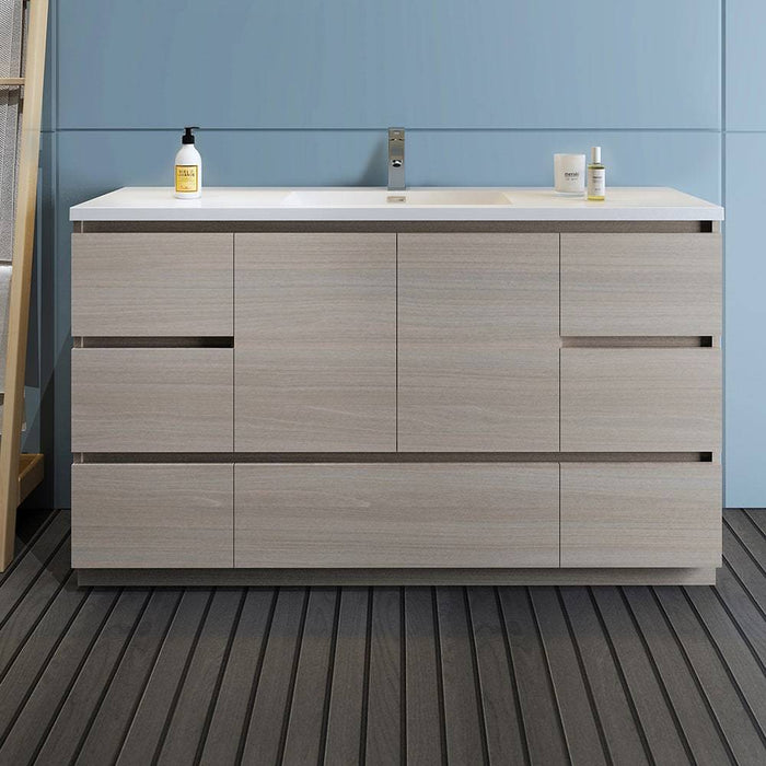 Fresca FCB9360MGO-S-I Lazzaro 60" Gray Wood Free Standing Modern Bathroom Cabinet with Integrated Single Sink