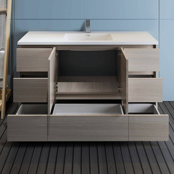 Fresca FCB9360MGO-S-I Lazzaro 60" Gray Wood Free Standing Modern Bathroom Cabinet with Integrated Single Sink