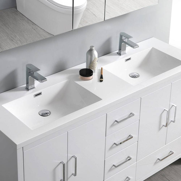 Fresca FCB9460WH-D-I Imperia 60" Glossy White Free Standing Modern Bathroom Cabinet with Integrated Double Sink