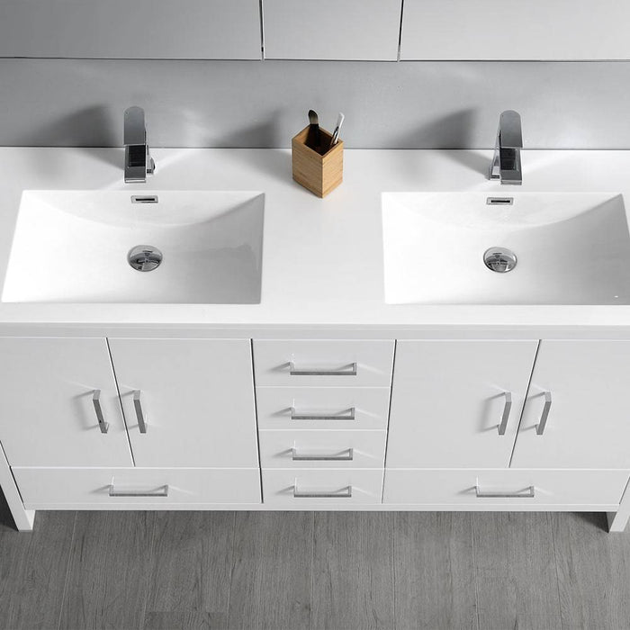 Fresca FCB9460WH-D-I Imperia 60" Glossy White Free Standing Modern Bathroom Cabinet with Integrated Double Sink
