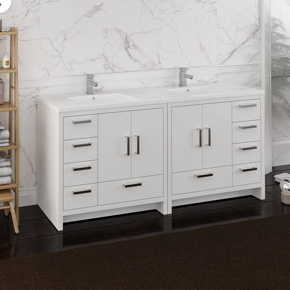 Fresca FCB9472WH-I Imperia 72" Glossy White Free Standing Double Sink Modern Bathroom Cabinet with Integrated Sink