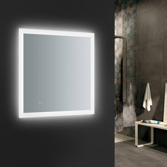 Fresca FMR013030 Angelo 30" Wide x 30" Tall Bathroom Mirror with Halo Style LED Lighting and Defogger