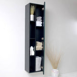 Fresca FST8070BW Black Bathroom Linen Side Cabinet with 4 Cubby Holes & Mirror