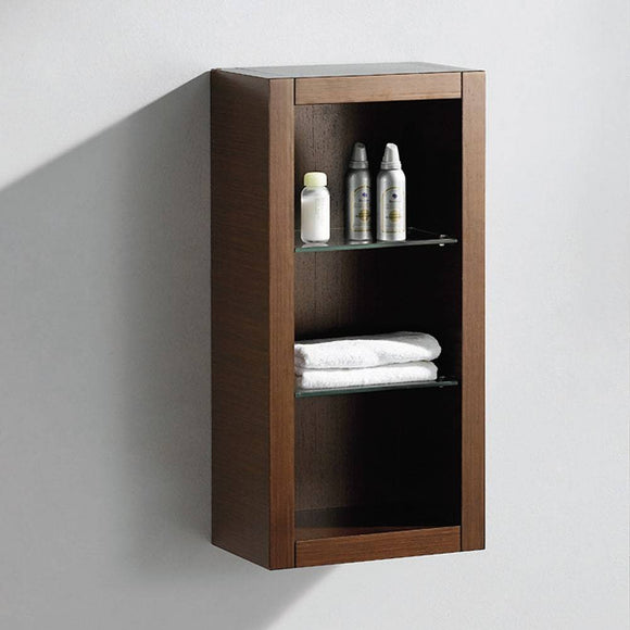 Fresca FST8130WG Allier Wenge Brown Bathroom Linen Side Cabinet with 2 Glass Shelves