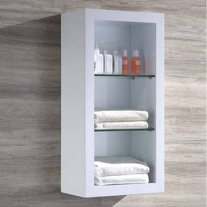 Fresca FST8130WH Allier White Bathroom Linen Side Cabinet with 2 Glass Shelves - White, with Shelves, Ground Shipping