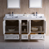 Fresca FVN20-241224AW Oxford 60" Antique White Traditional Double Sink Bathroom Vanity