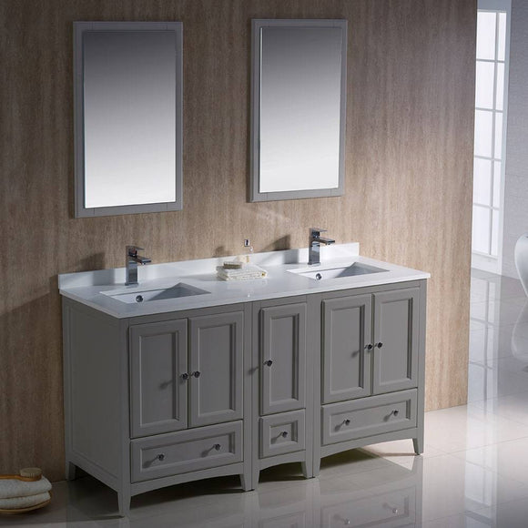Fresca FVN20-241224GR Oxford 60" Gray Traditional Double Sink Bathroom Vanity