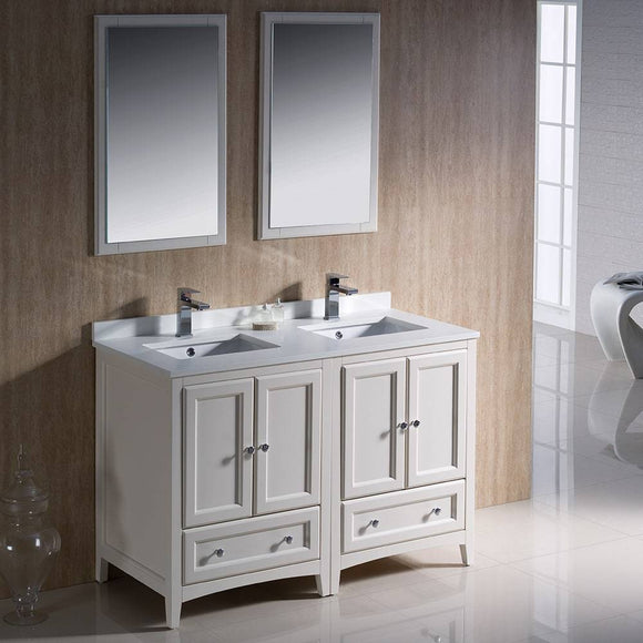 Fresca FVN20-2424AW Oxford 48" Antique White Traditional Double Sink Bathroom Vanity