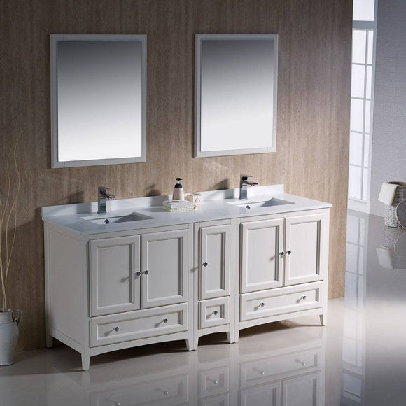Fresca FVN20-301230AW Oxford 72" Antique White Traditional Double Sink Bathroom Vanity