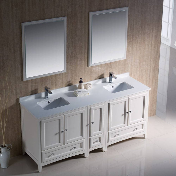 Fresca FVN20-301230AW Oxford 72" Traditional Double Sink Bathroom Vanity with Side Cabinet in Antique White