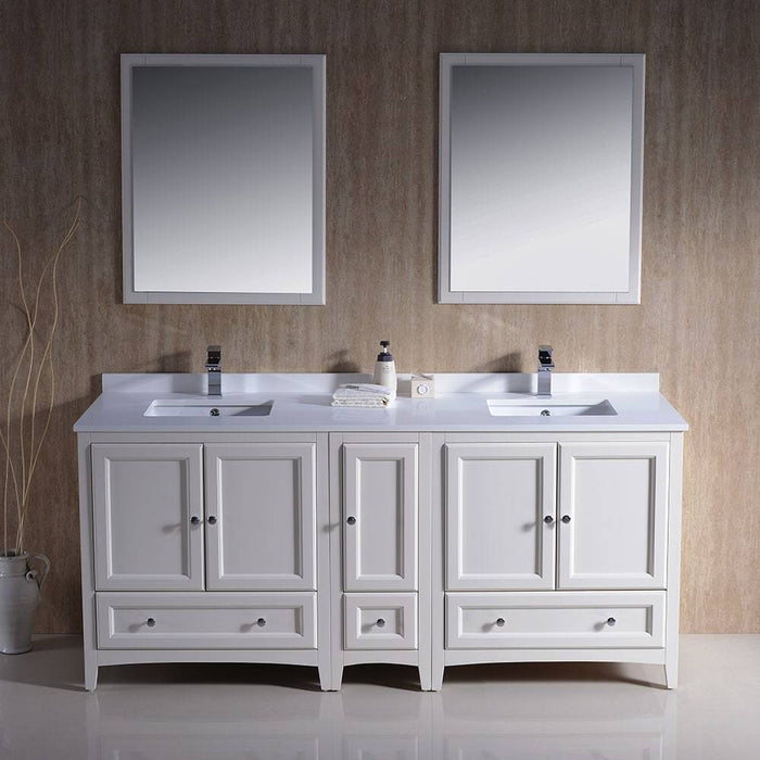Fresca FVN20-301230AW Oxford 72" Traditional Double Sink Bathroom Vanity with Side Cabinet in Antique White