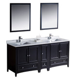 Fresca FVN20-301230ES Oxford 72" Espresso Traditional Double Sink Bathroom Vanity