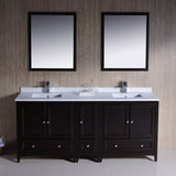 Fresca FVN20-301230ES Oxford 72" Espresso Traditional Double Sink Bathroom Vanity