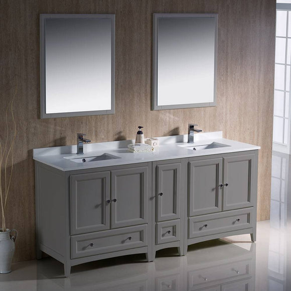 Fresca FVN20-301230GR Oxford 72" Gray Traditional Double Sink Bathroom Vanity