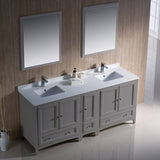 Fresca FVN20-301230GR Oxford 72" Gray Traditional Double Sink Bathroom Vanity