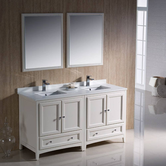 Fresca FVN20-3030AW Oxford 60" Antique White Traditional Double Sink Bathroom Vanity