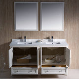 Fresca FVN20-3030AW Oxford 60" Traditional Double Sink Bathroom Vanity in Antique White