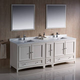 Fresca FVN20-361236AW Oxford 84" Traditional Double Sink Bathroom Vanity with Side Cabinet in Antique White