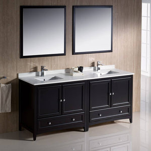 Fresca FVN20-3636ES Oxford 72" Espresso Traditional Double Sink Bathroom Vanity