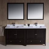 Fresca FVN20-3636ES Oxford 72" Espresso Traditional Double Sink Bathroom Vanity