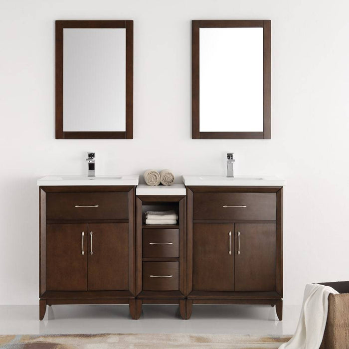 Fresca FVN21-241224AC Cambridge 60" Antique Coffee Double Sink Traditional Bathroom Vanity with Mirrors