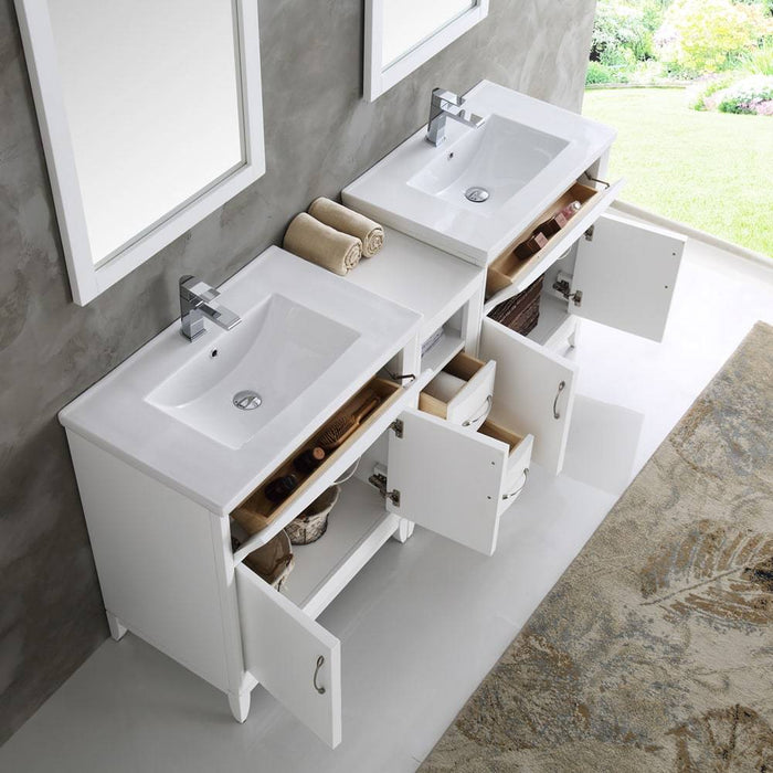 Fresca FVN21-301230WH Cambridge 72" White Double Sink Traditional Bathroom Vanity with Mirror