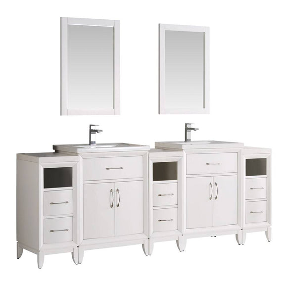 Fresca FVN21-84WH Cambridge 84" White Double Sink Traditional Bathroom Vanity with Mirrors