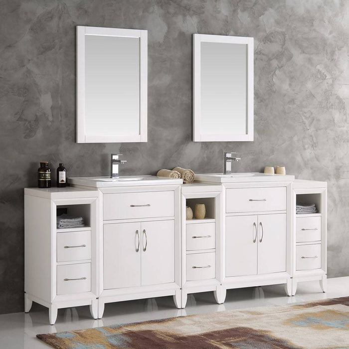 Fresca FVN21-84WH Cambridge 84" White Double Sink Traditional Bathroom Vanity with Mirrors
